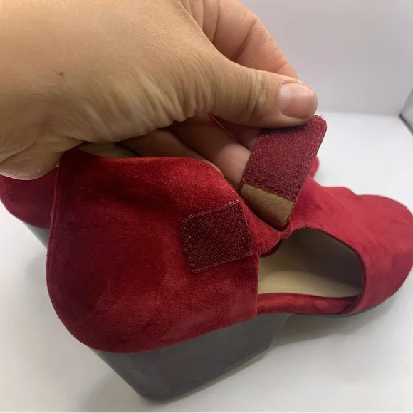 Eileen fisher open toe wedge sandals suede leather ankle strap red size 7.5M Red - Picture 4 of 10
